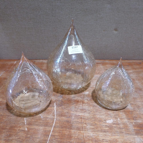 6167 - Three LED glass raindrops  (354-110) *This lot is subject to VAT