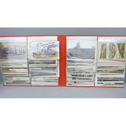 2082 - Postcards; vintage postcards in flip-over album, approximately 150