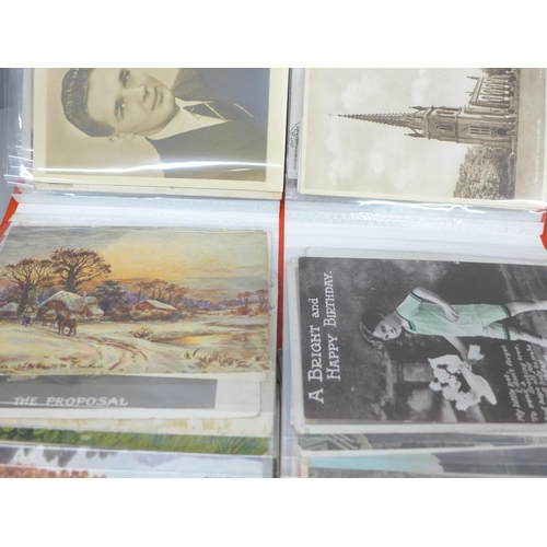 2082 - Postcards; vintage postcards in flip-over album, approximately 150
