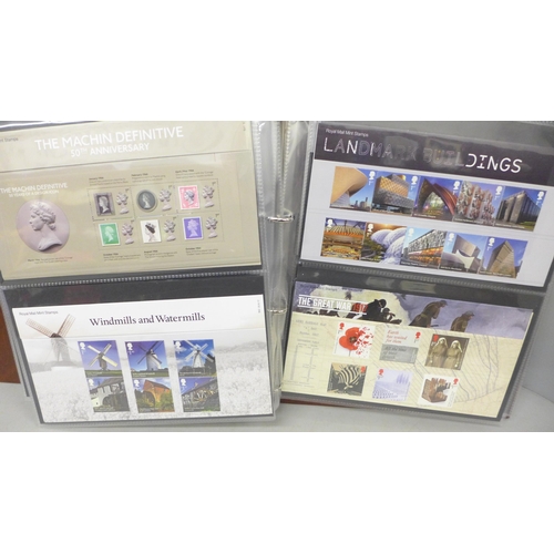 2091 - Stamps; two albums of Royal Mail presentation packs, some examples include Marvel, Aardman, D-Day an... 