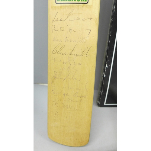 2097 - Sport ephemera; England World Cup winning picture 1966, signed cricket bat, Formula 1 picture, etc.