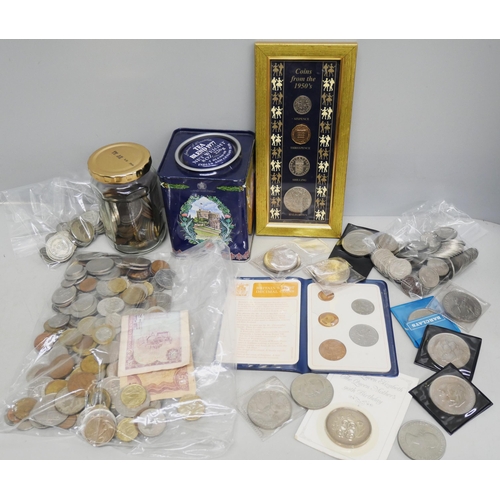 2101 - A collection of British and foreign coins and two bank notes, Dominica and Trinidad and Tobago