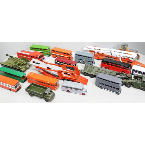 2105 - A collection of die-cast model vehicles including three Dinky Toys military vehicles, other Dinky, C... 