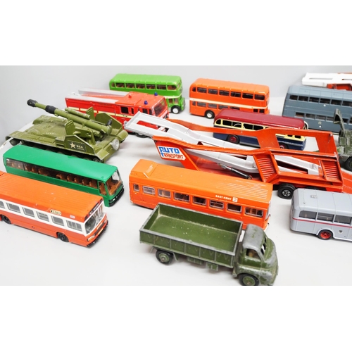 2105 - A collection of die-cast model vehicles including three Dinky Toys military vehicles, other Dinky, C... 