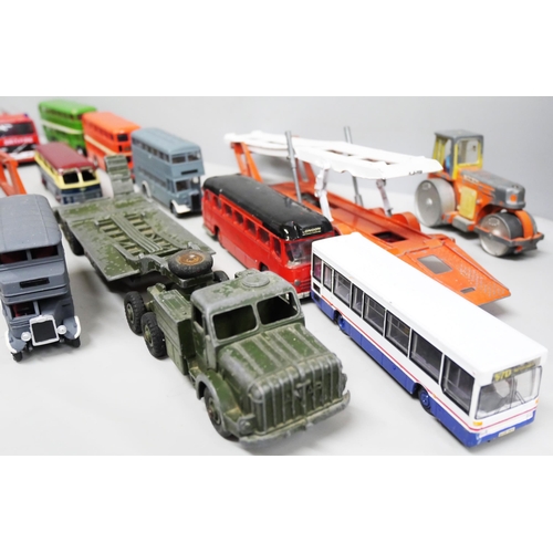 2105 - A collection of die-cast model vehicles including three Dinky Toys military vehicles, other Dinky, C... 