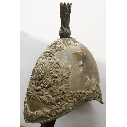 2115 - A box of assorted re-enactment items o include a replica flying helmet with goggles, various US mili... 