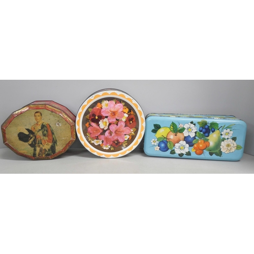 2165 - A collection of vintage tins including three with a collection of buttons