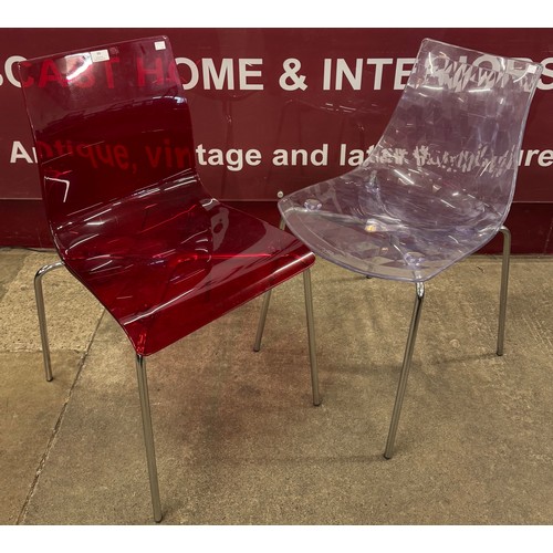 99 - A pair of Italian chrome and perspex Foschia Plexiglass chairs and two others