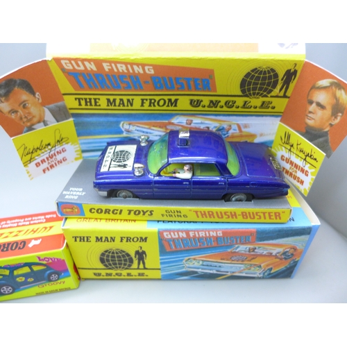 2047 - A collection of Corgi vehicles to include The Man from UNCLE Corgi Toys car 497 in reproduction box,... 