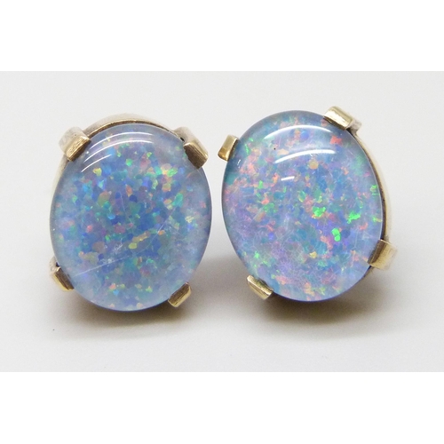 thumbnail image 2 of Natural Black Triplet Opal Stones – Pair 10x8mm Loose – Earring Ready – Australia 2 of 4