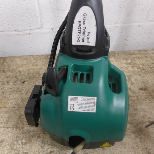 5193A - Three petrol garden tools - A Challenge Xtreme QJB23 22.5cc hedge trimmer, a Flymo MaxiTrim 430 stri... 