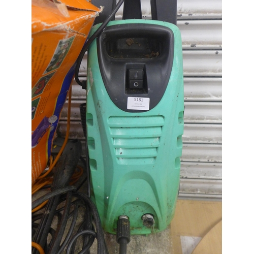 5181 - A green 240V pressure washer and a Worx, 240V garden strimmer and lawn spreader