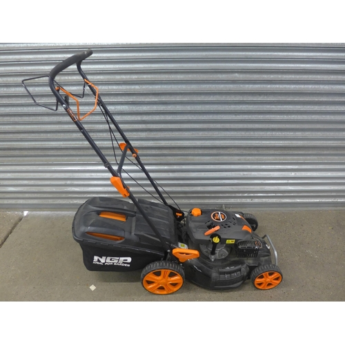 5217 - An NGP S-530 petrol driven rotary mower with grass box, unused
