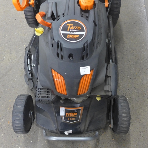 5217 - An NGP S-530 petrol driven rotary mower with grass box, unused