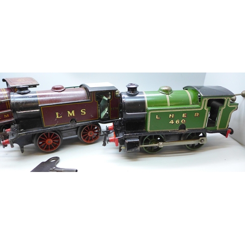 2051 - Three O gauge model railway locomotives, one with tender, including type 101 in green