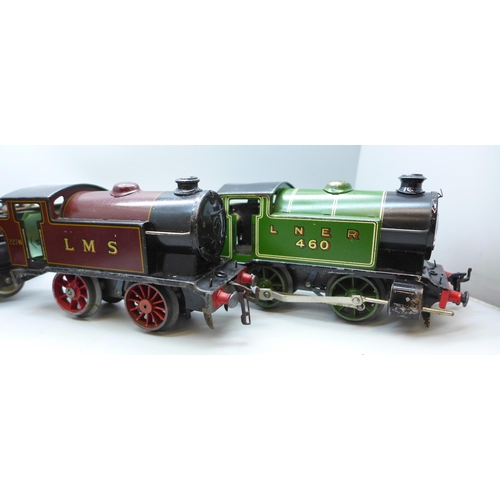2051 - Three O gauge model railway locomotives, one with tender, including type 101 in green