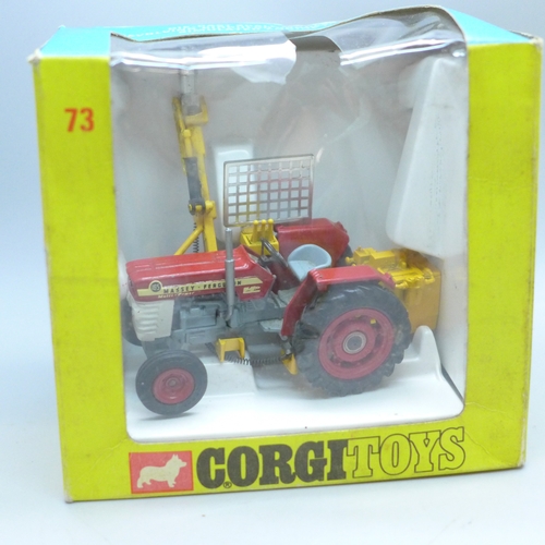 2062 - A boxed Corgi Toys Massey-Ferguson '165' Tractor With Saw Attachment, number 73