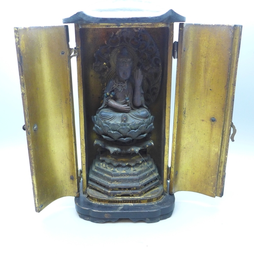 2085 - A 19th Century Japanese black lacquered and gilt travelling shrine, a/f