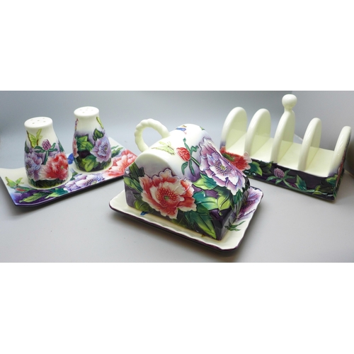 2087 - Three Old Tiptonware items, including a butter dish, shakers and toast rack, all boxed