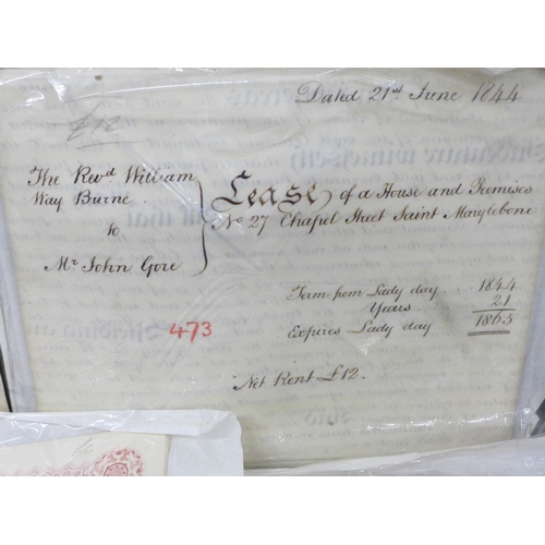 2088 - Paper ephemera: A box file of deeds, indentures, etc. (early 1800's onwards)