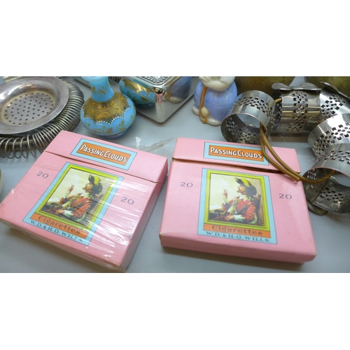 2095 - Assorted items, including a Wedgwood glass bird (beak a/f), paperweights, vintage cigarettes and mat... 