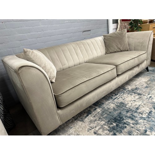 3031 - A taupe velvet upholstered 3 seater sofa