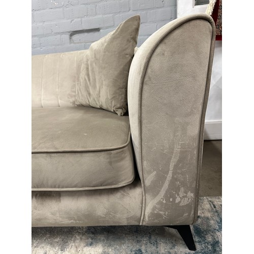 3031 - A taupe velvet upholstered 3 seater sofa