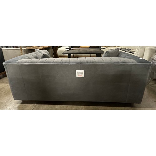 3037 - A dark grey velvet upholstered 2 seater sofa