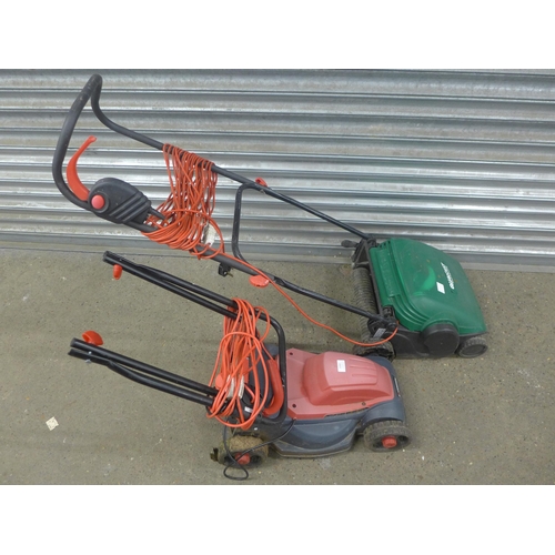 5144 - Two electric lawn mowers including Qualcast and Sovereign (no collection boxes)