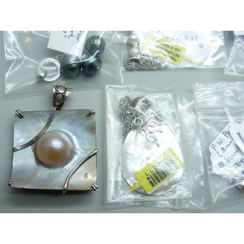 7235 - A collection of silver set mother of pearl and fresh water pearl jewellery