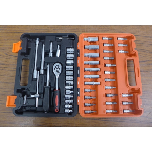 A 53 piece socket set, a 14 piece damaged stud extractor set and a ...