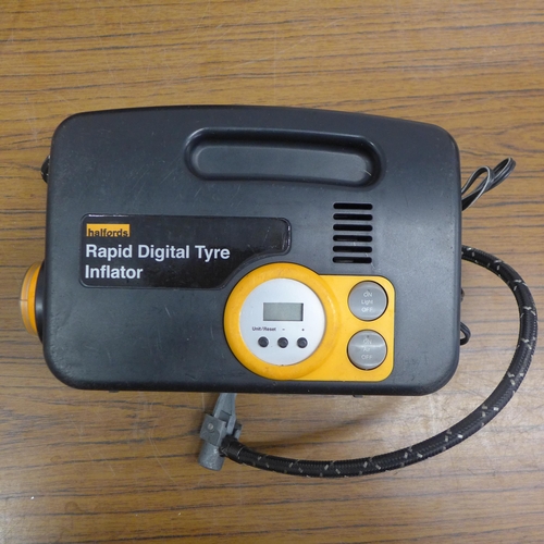 5012 - A Workzone 16V cordless drill, a Halfords rapid digital tyre inflator and a quantity of light fittin... 