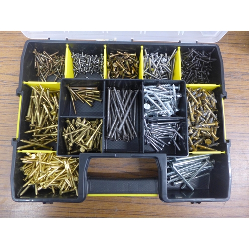 5013 - 4 organiser bin trays containing a large quantity of assorted DIY consumables