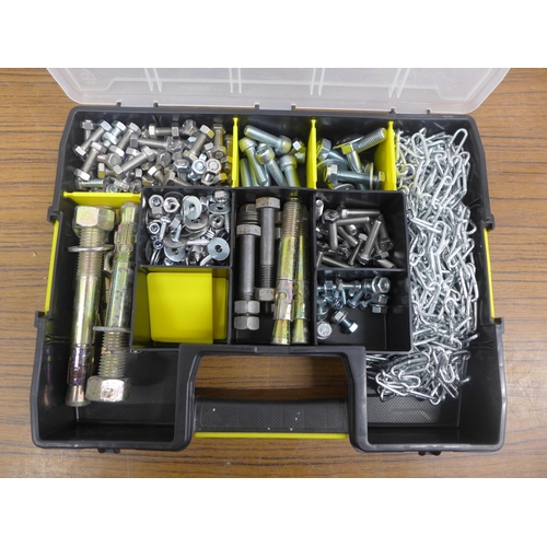 5015 - 4 organiser bin trays containing a large quantity of assorted DIY consumables