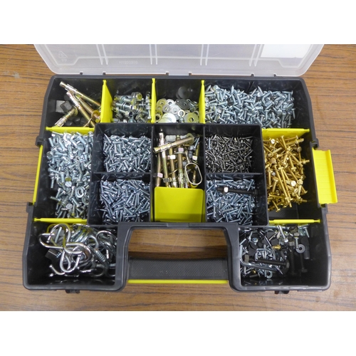 5015 - 4 organiser bin trays containing a large quantity of assorted DIY consumables