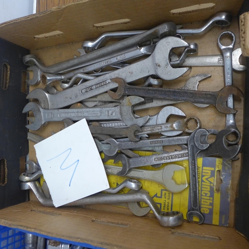 5023 - 4 trays of assorted tools including spanners and sockets/ratchets