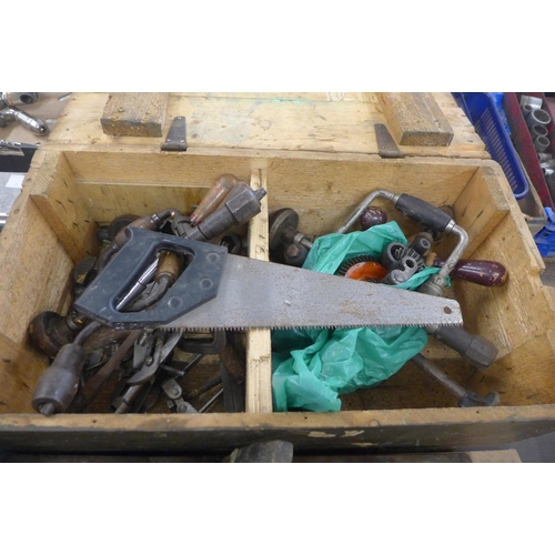 5028 - A large quantity of assorted tools including wood saws, planes, drills, loppers, flaring pipe kit, e... 