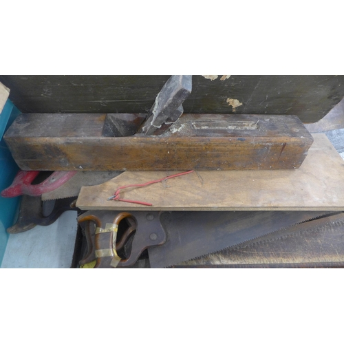 5028 - A large quantity of assorted tools including wood saws, planes, drills, loppers, flaring pipe kit, e... 