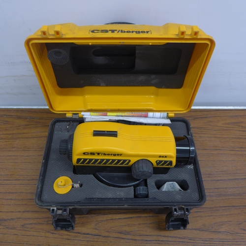 5031 - A CST/Berger builders dumpy level in case with surveyors tripod and measuring stick