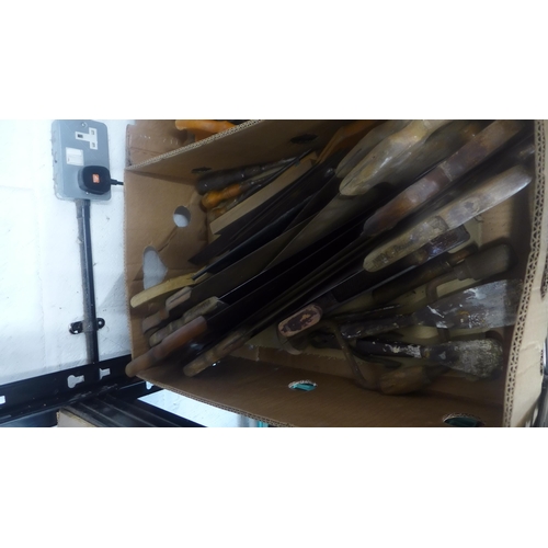 5052 - 2 boxes of assorted tools including vintage saws and planes