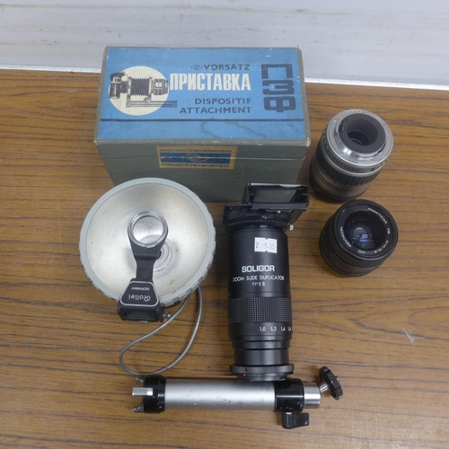 5071 - A quantity of photographic lenses and accessories including Pentax, Minolta and  Rollei, etc.