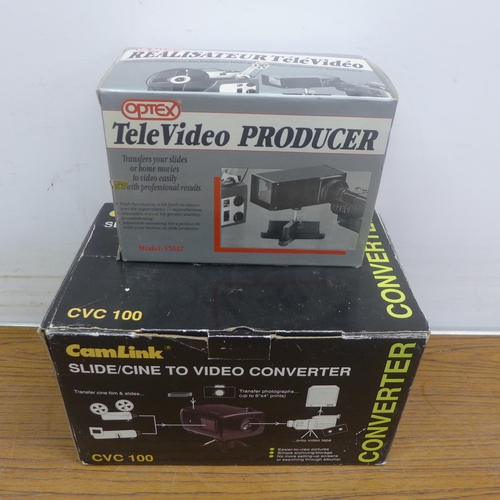 5072 - A quantity of vintage audio visual equipment including 2 cine film convertors, recording pedal, film... 