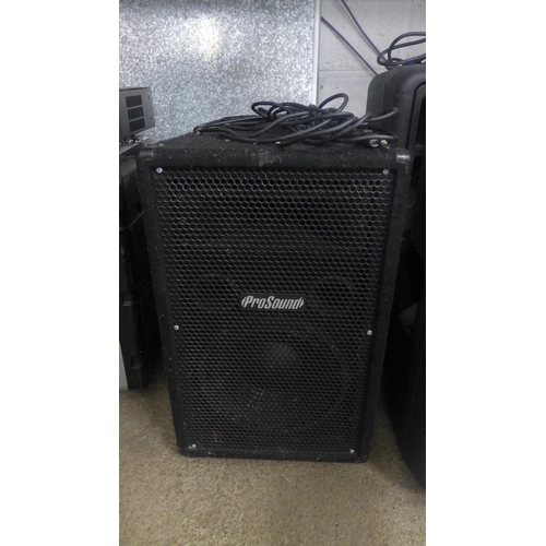 5113 - A pair of QTX sound 450 watt speakers with tripods and a pair of Pro-sound 10 speakers and a speaker... 