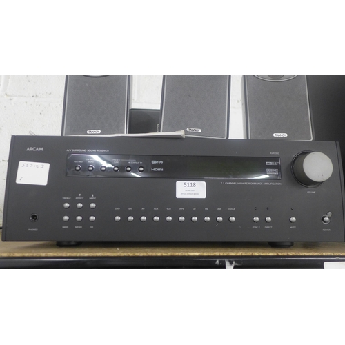 5118 - A quantity of stereo equipment including an Arcam AVR280 AV surround sound receiver with remote, 4 T... 