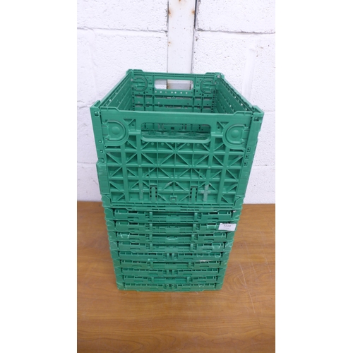 10 green plastic stacking storage boxes
