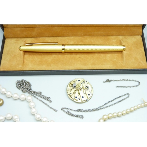 7085 - A collection of costume jewellery, a Dupont pen case and assorted loose gemstones including ruby etc... 