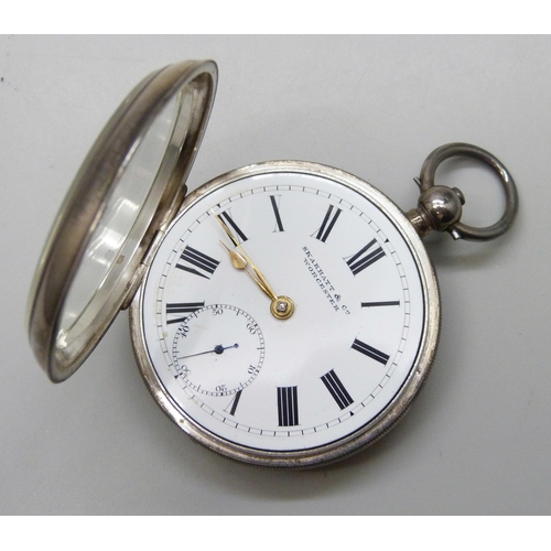 7117 - A silver open face pocket watch, movement signed Skarratt, Worcester, Birmingham 1884 hallmarks