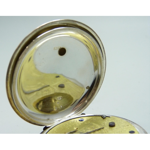 7117 - A silver open face pocket watch, movement signed Skarratt, Worcester, Birmingham 1884 hallmarks