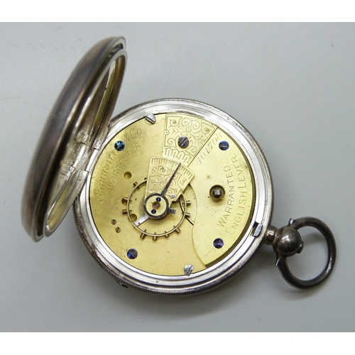 7117 - A silver open face pocket watch, movement signed Skarratt, Worcester, Birmingham 1884 hallmarks