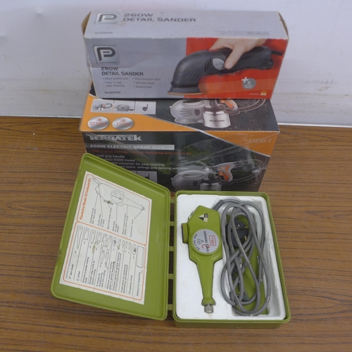 5040 - 3 power tools including a 240V 2 speed engraver, a Performance Pro NLE260DS 240V detail sander and a... 